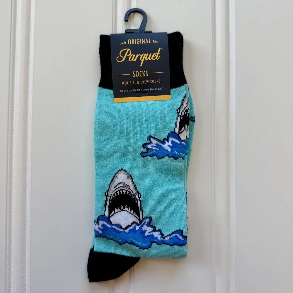 Mens Parquet Original Fun Shark Crew Socks | New with Tag